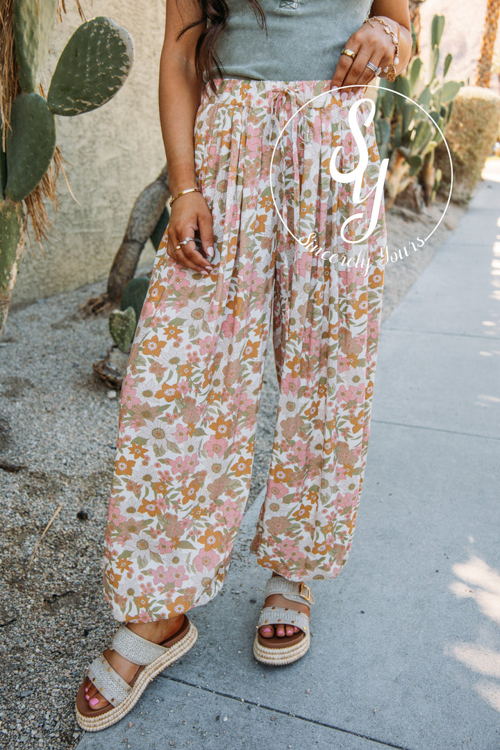Simple Floral Joggers- Ivory Multi