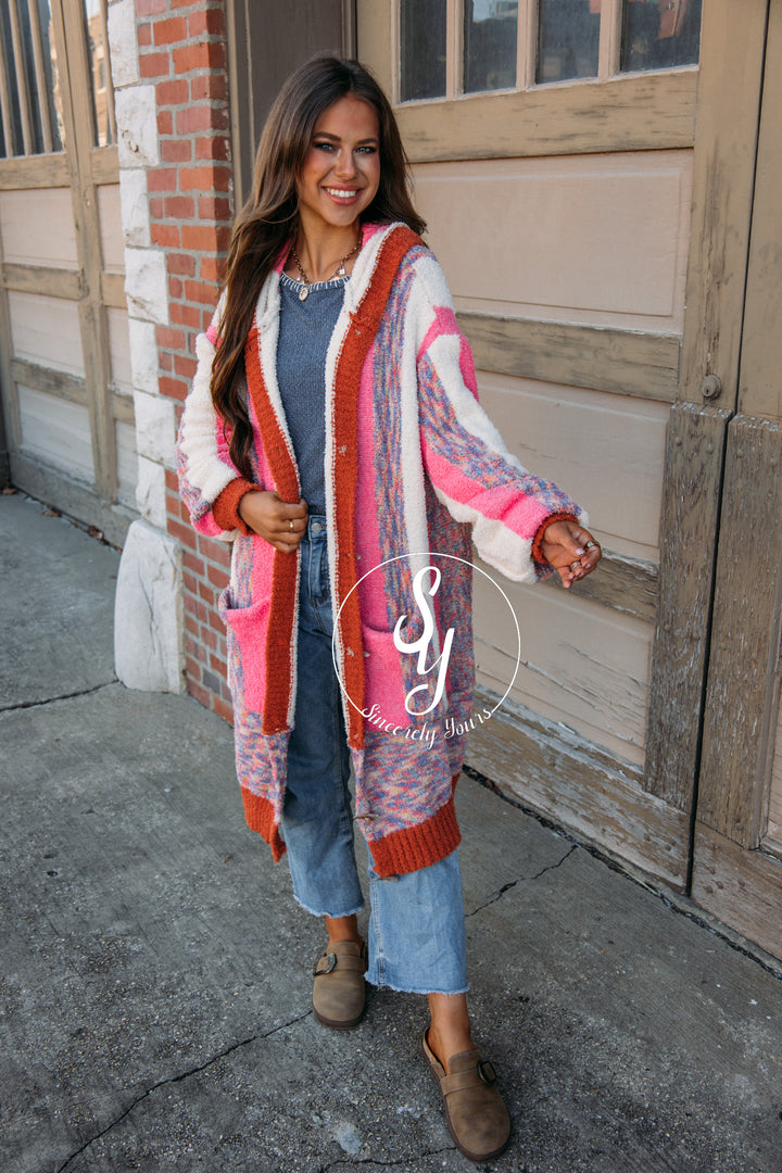 Pink Stripe Love Cardigan - Pink