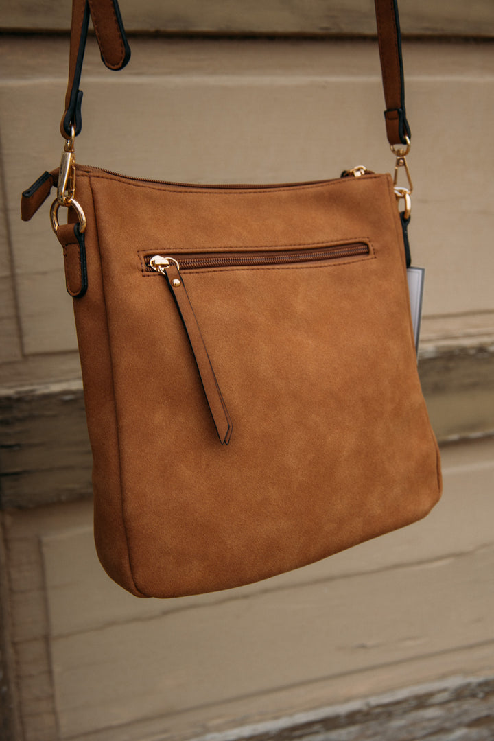 Layla Faux Suede Whipstitch Crossbody -Brown
