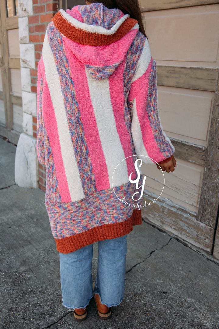 Pink Stripe Love Cardigan - Pink