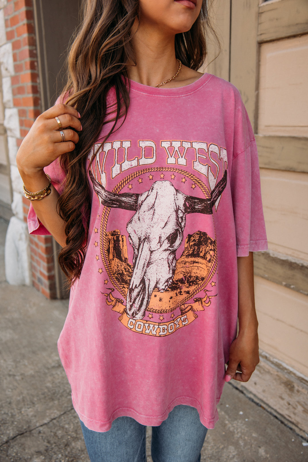 Wild West Longhorn Tee - Pink