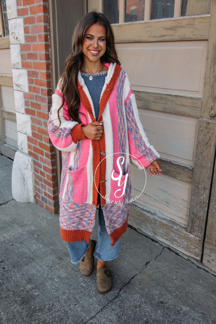 Pink Stripe Love Cardigan - Pink