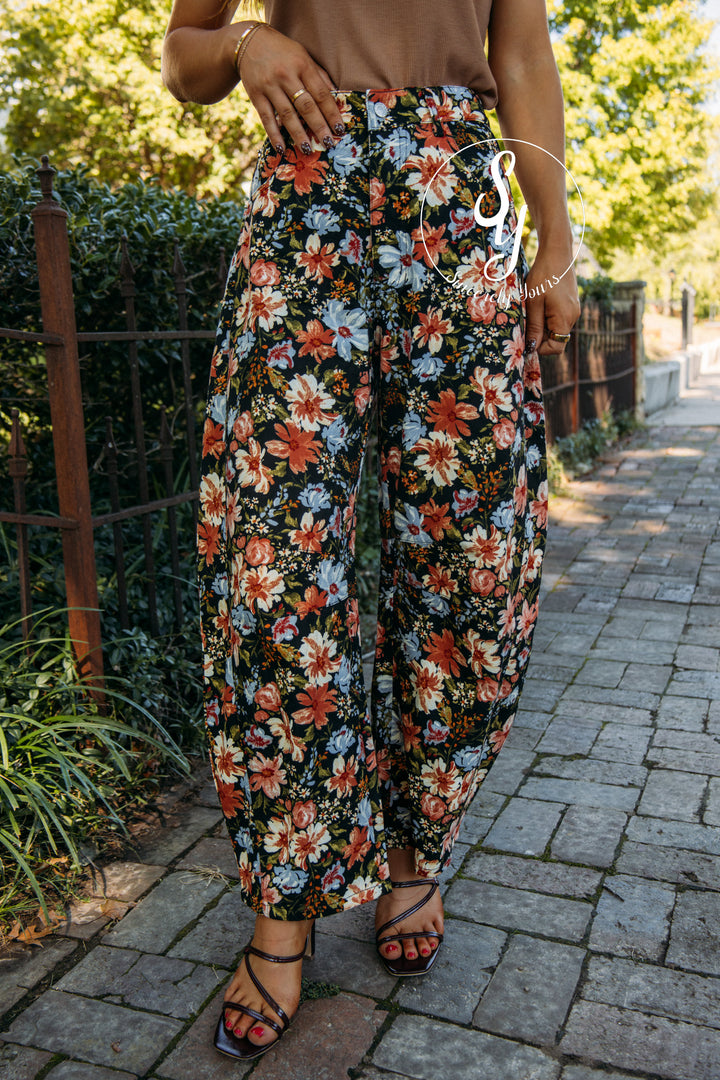 Garden Glimpse Barrel Denim- Black Multi