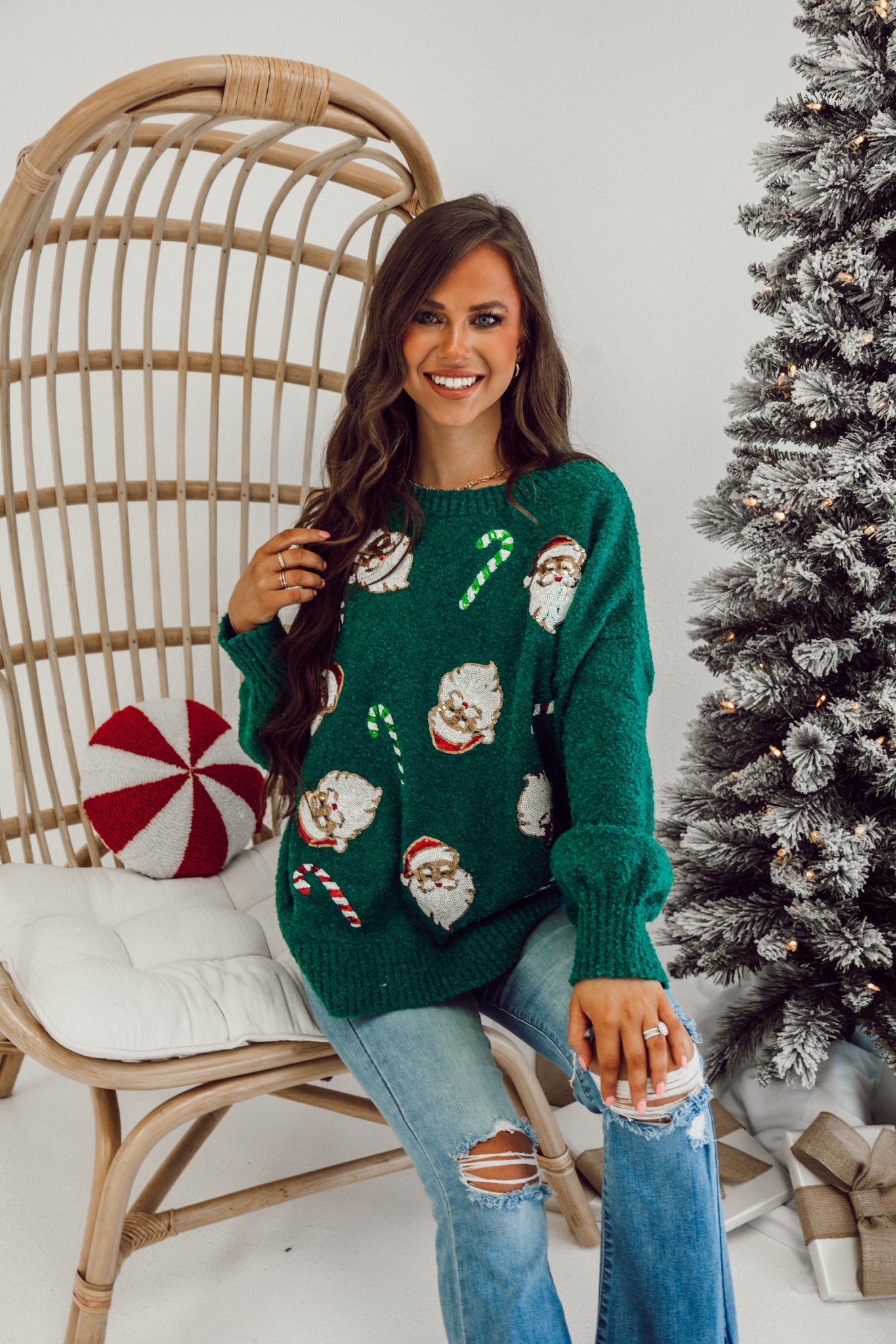 Sequin Santa Sweater - Dark Green