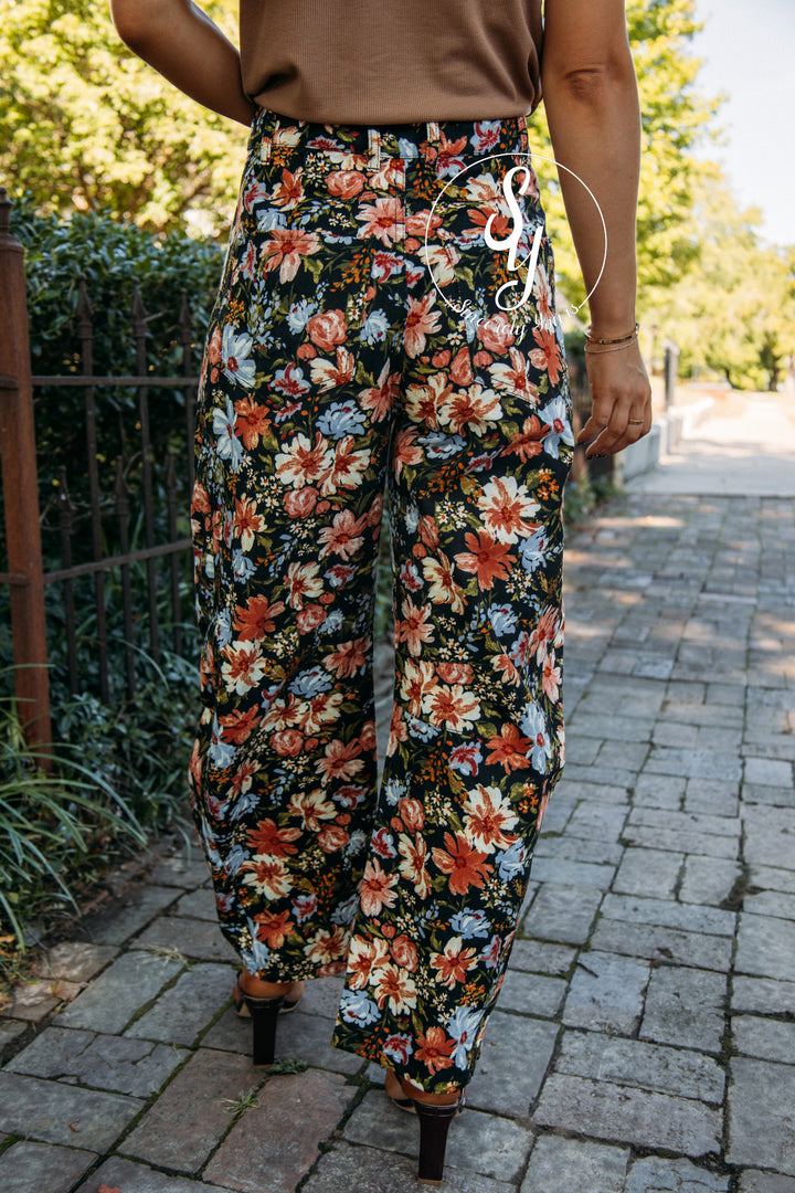 Garden Glimpse Barrel Denim- Black Multi