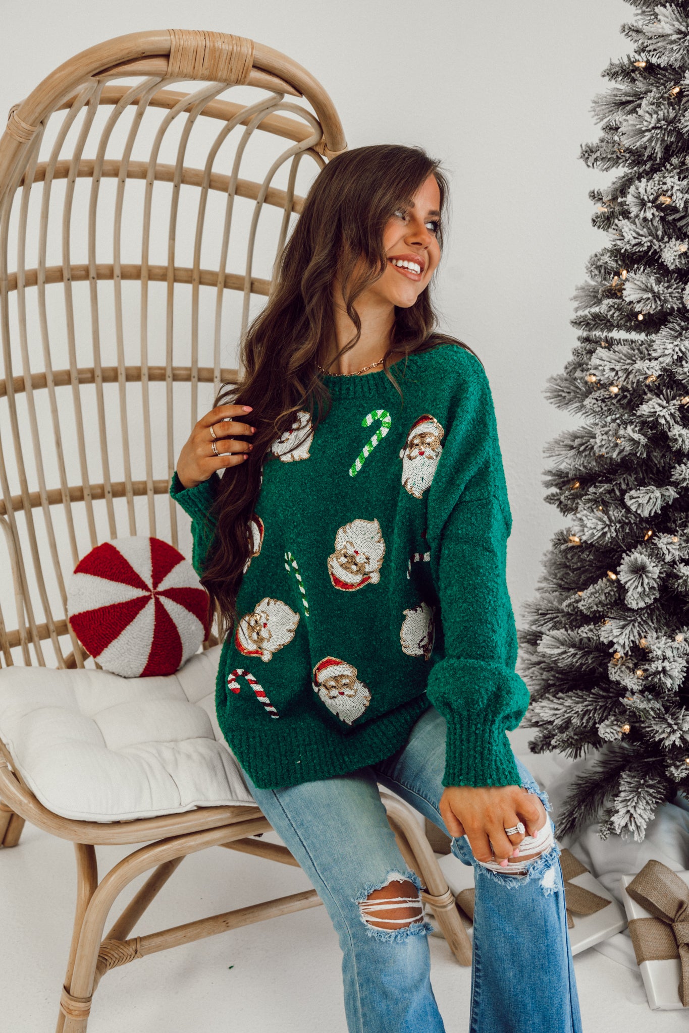 Sequin Santa Sweater - Dark Green