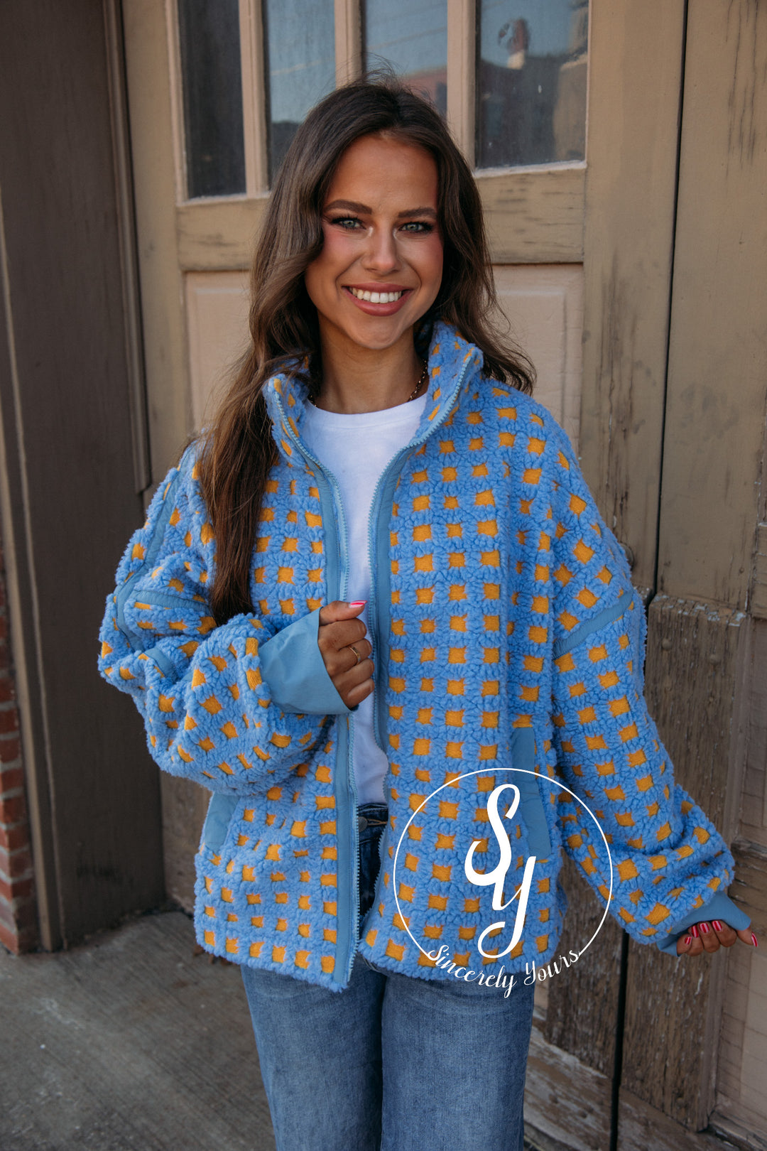 Fashion Forward Coat - Blue/Yellow