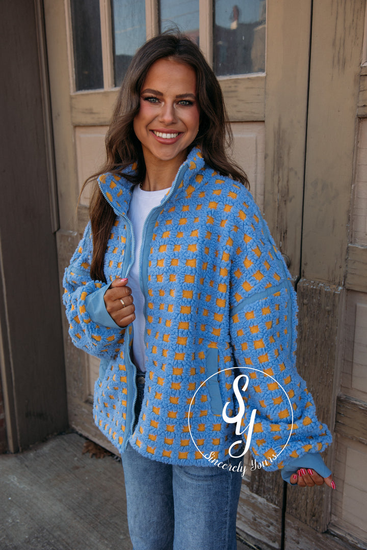 Fashion Forward Coat - Blue/Yellow