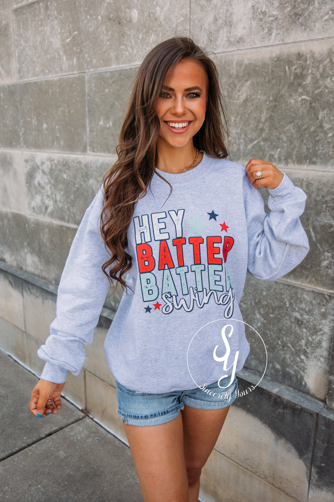 Hey Batter Baseball Sweatshirt - Ash