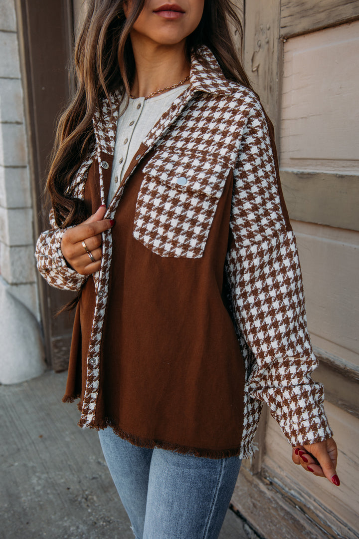 DOORBUSTER: She Is The One Houndstooth Jacket -Brown