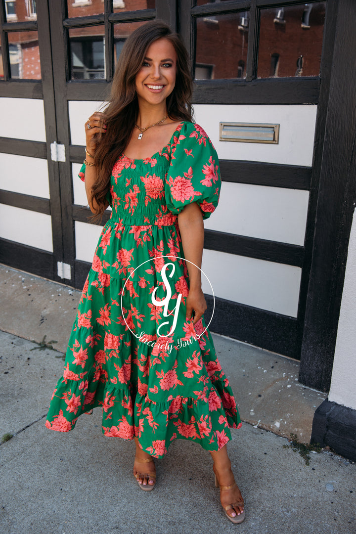 Tianna Dress - Green/Coral