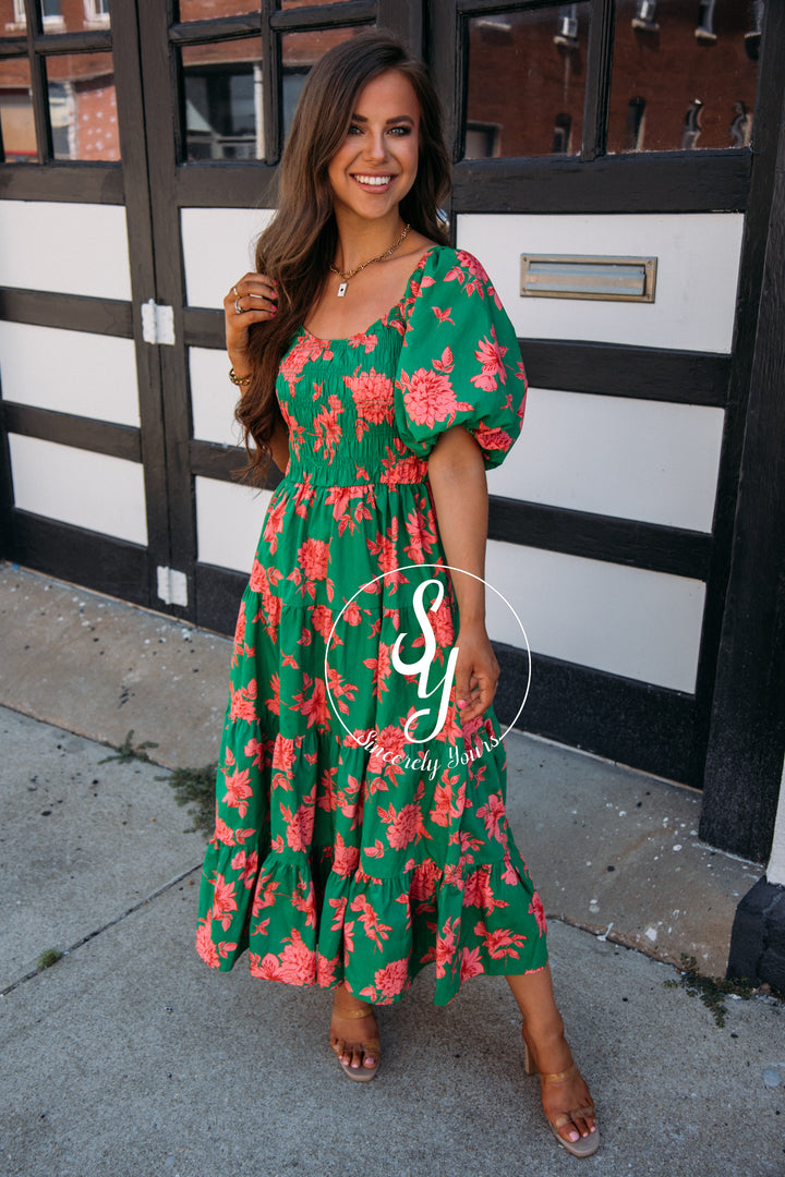 Tianna Dress - Green/Coral