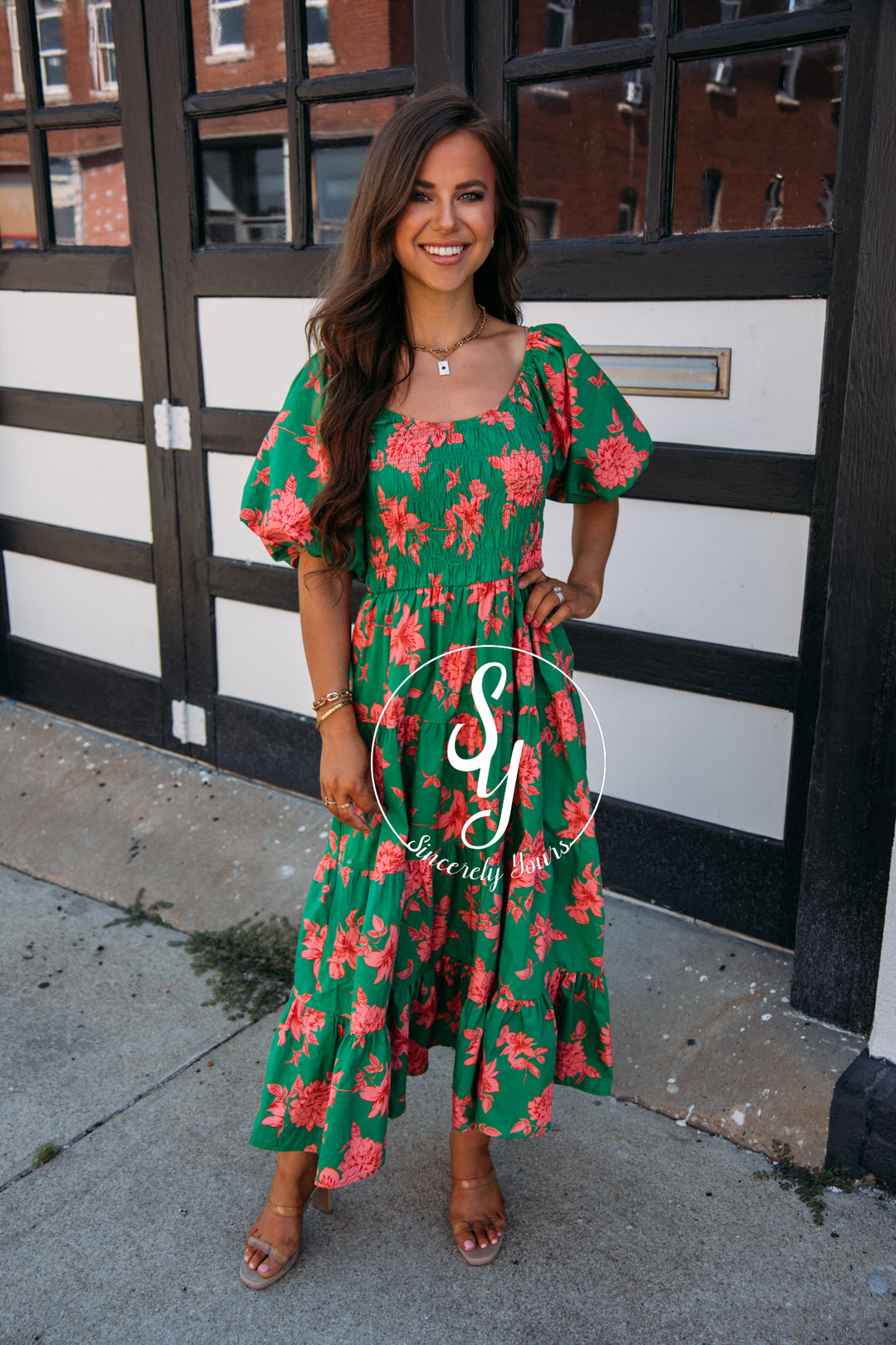 Tianna Dress - Green/Coral