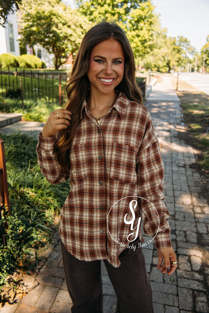 Plaid Affair Top- Rust