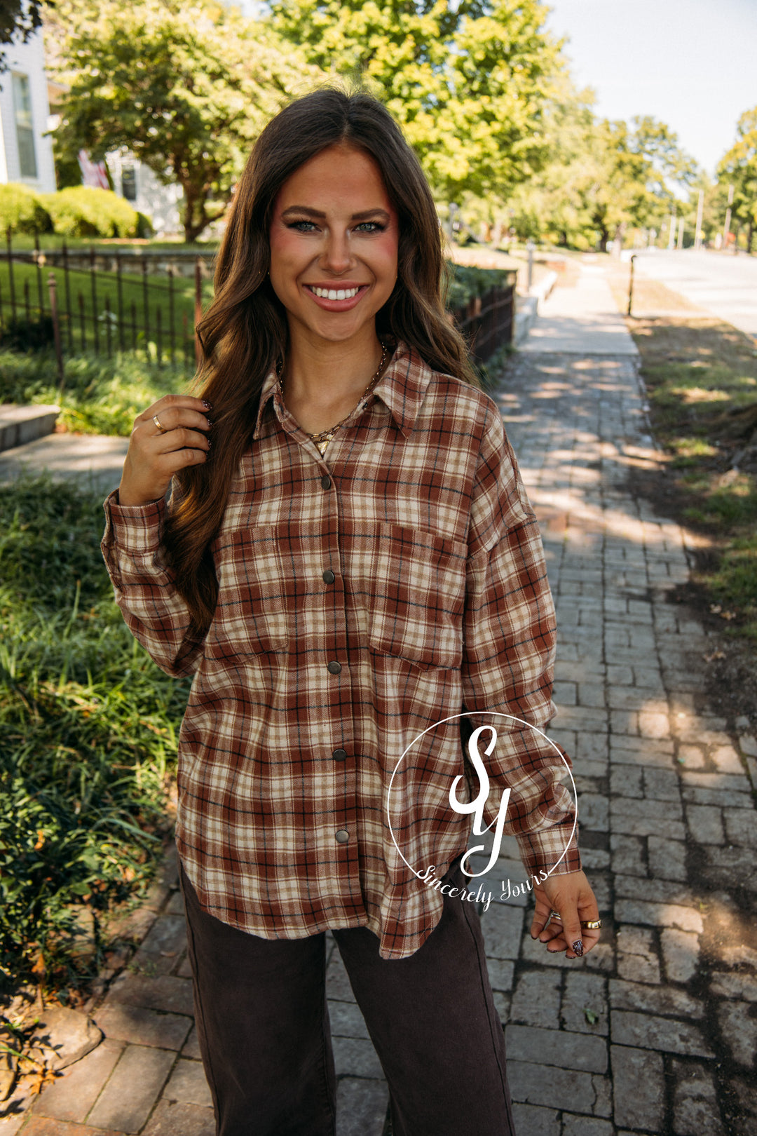 Plaid Affair Top- Rust