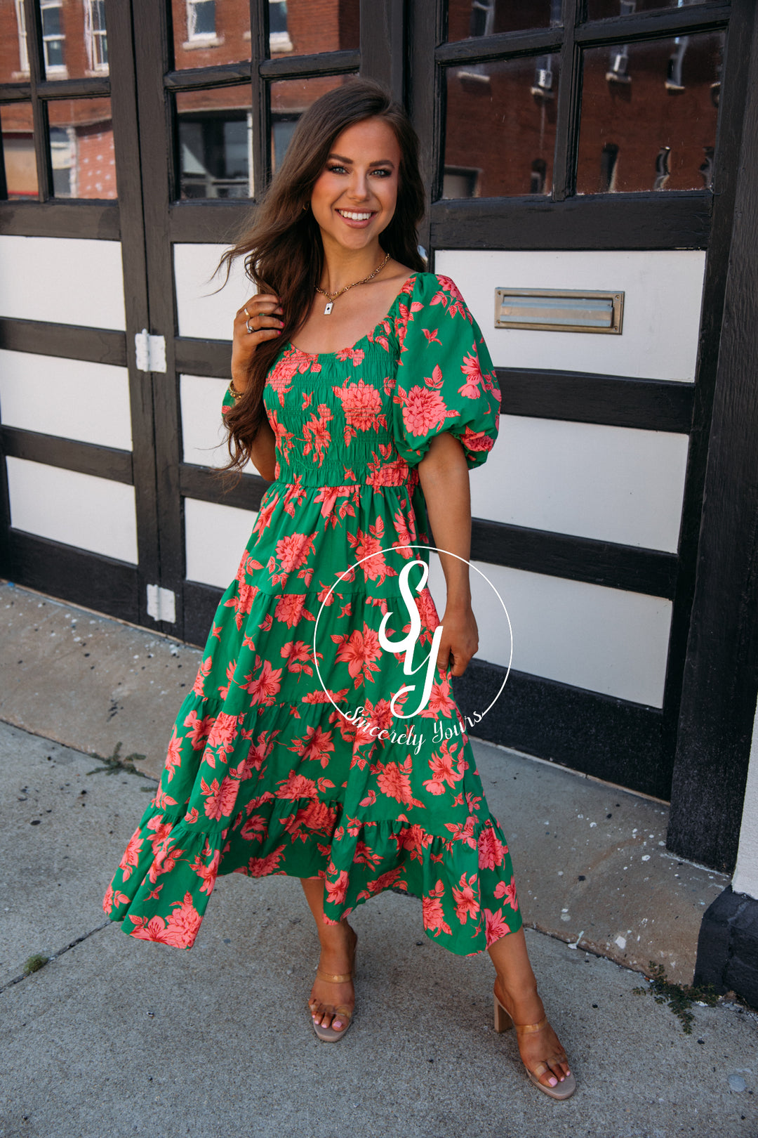 Tianna Dress - Green/Coral