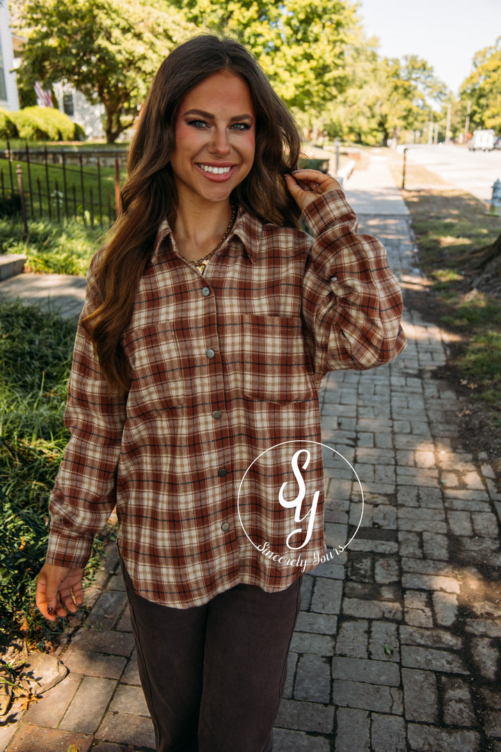 Plaid Affair Top- Rust