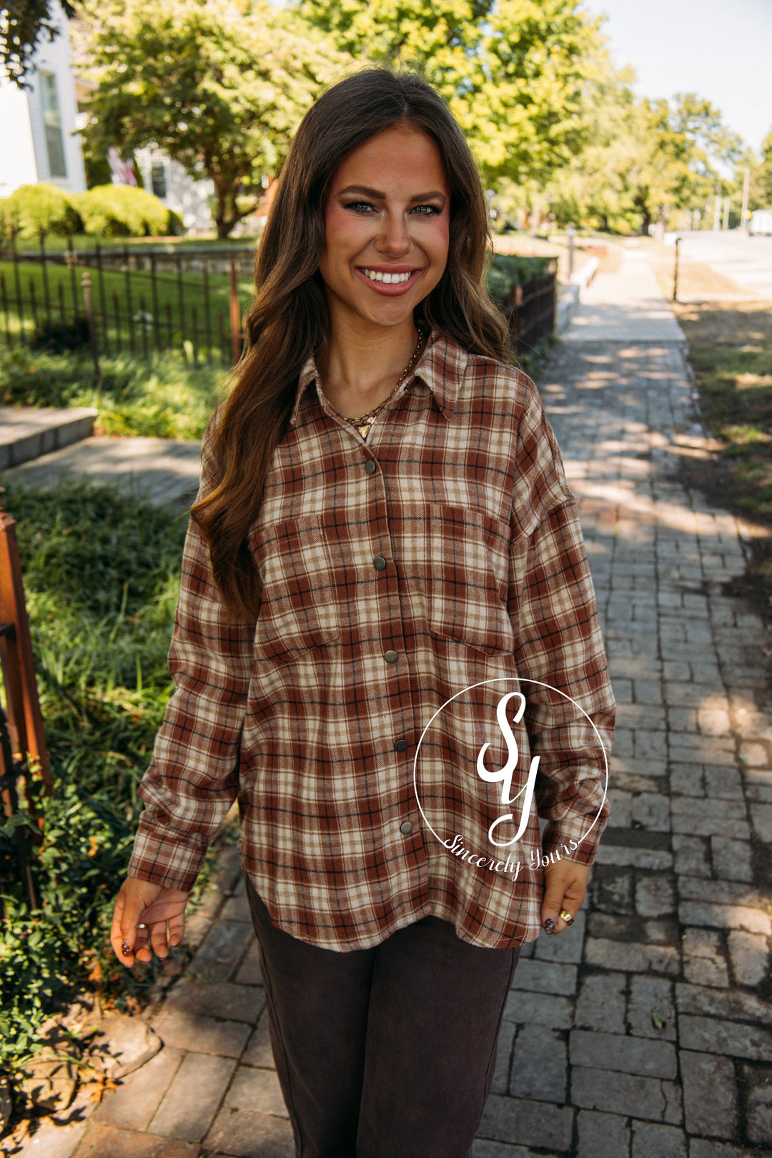 Plaid Affair Top- Rust