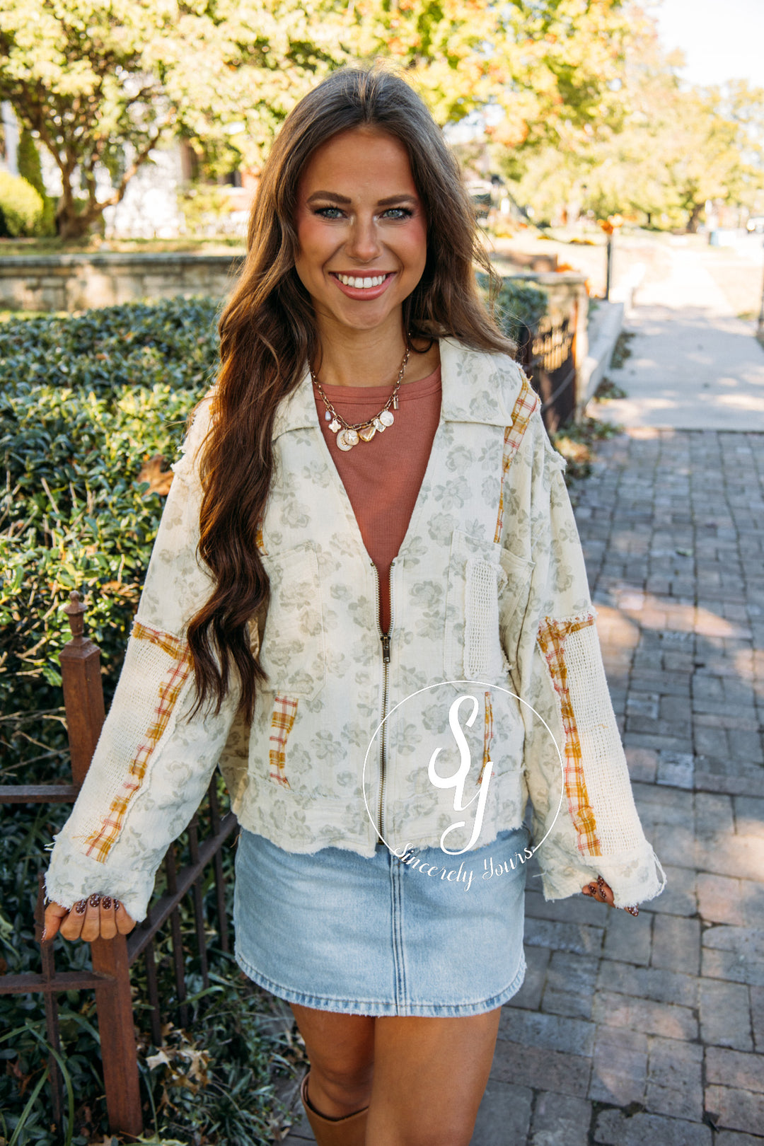 Floral Design Jacket - Natural