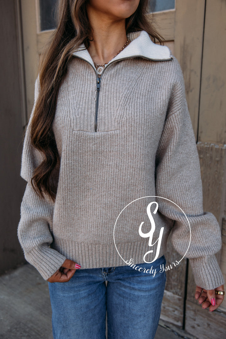 Take In the Chill Pullover - Taupe Heather