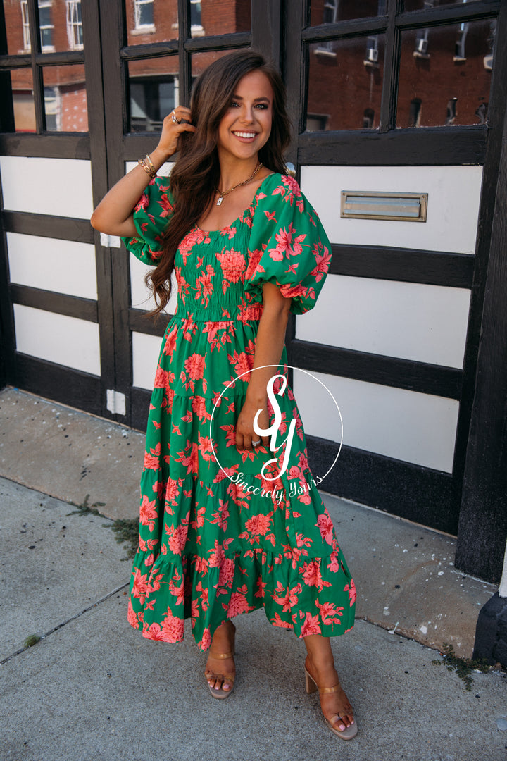 Tianna Dress - Green/Coral