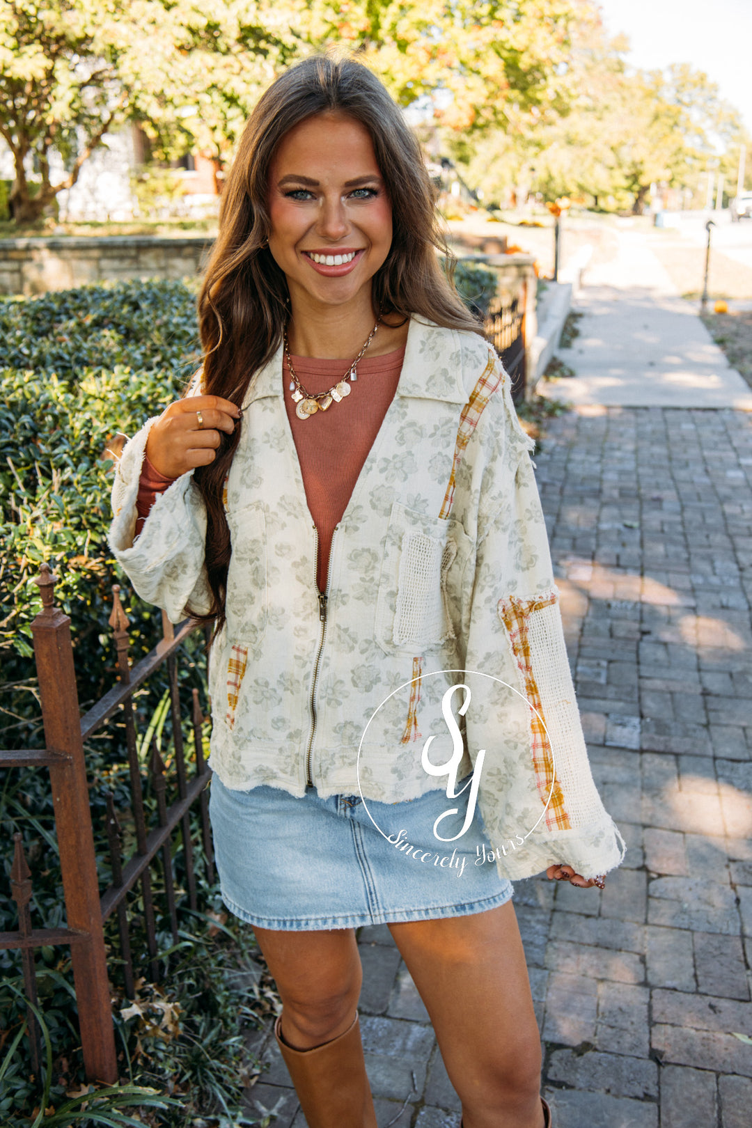 Floral Design Jacket - Natural