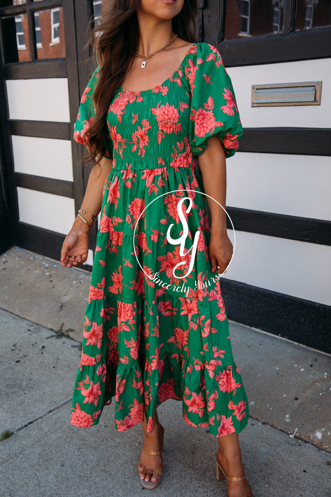 Tianna Dress - Green/Coral