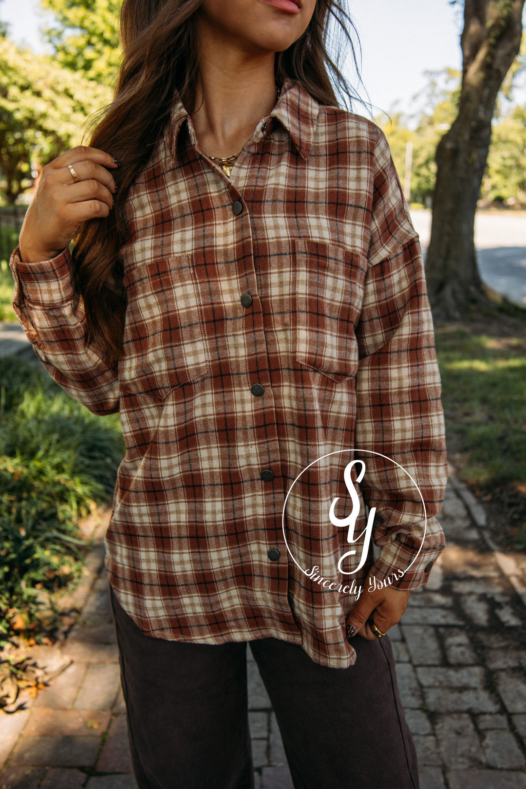 Plaid Affair Top- Rust