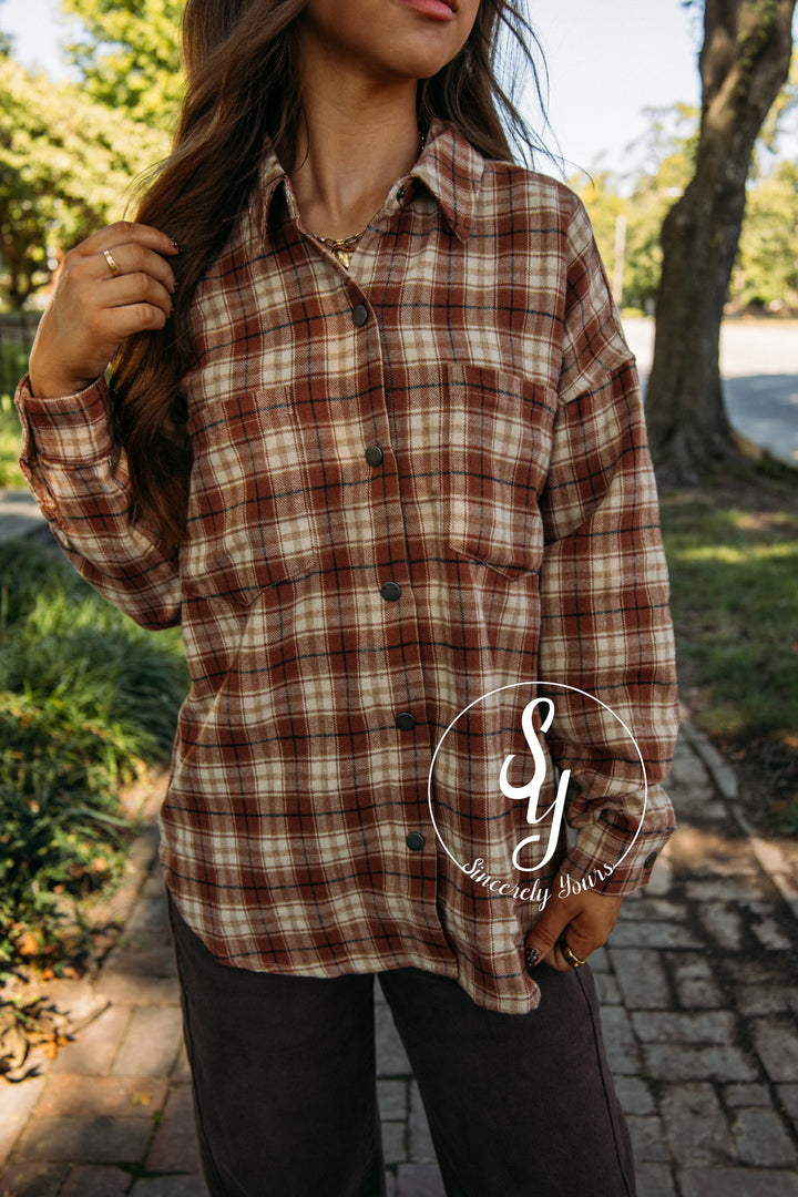 Plaid Affair Top- Rust