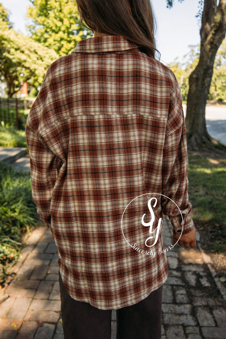 Plaid Affair Top- Rust