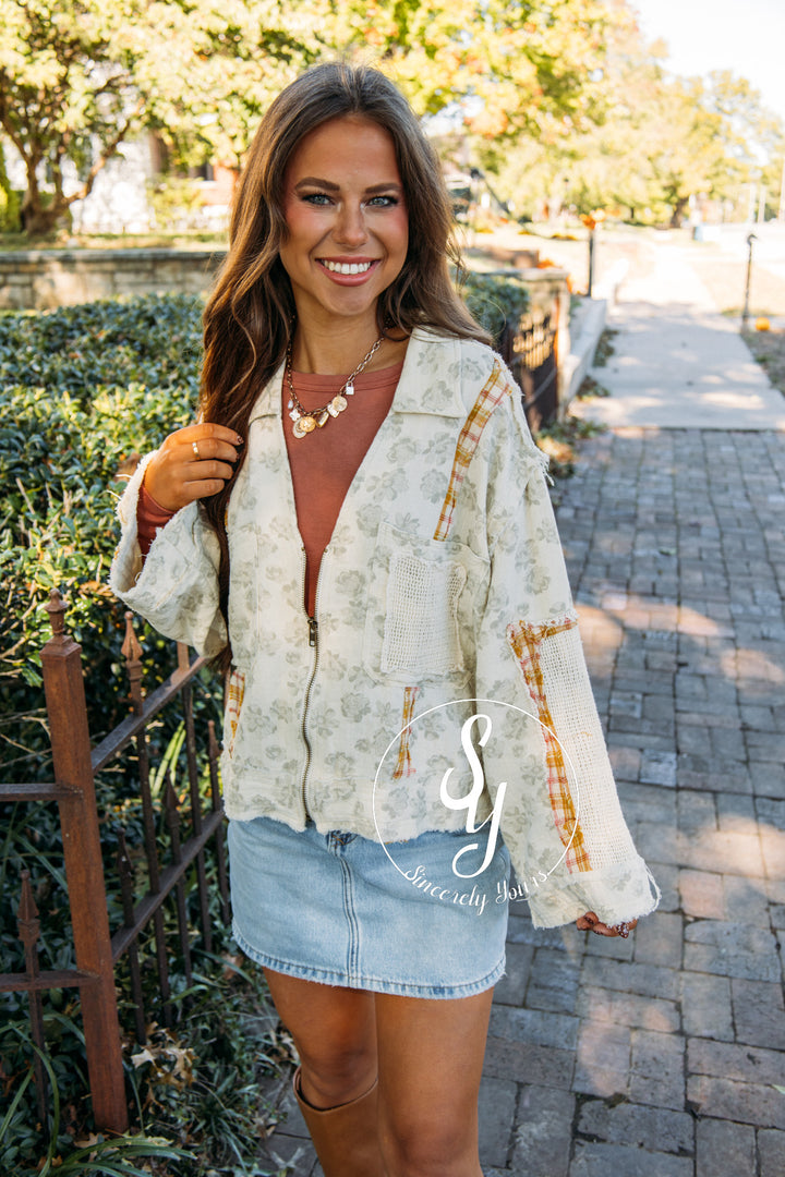 Floral Design Jacket - Natural