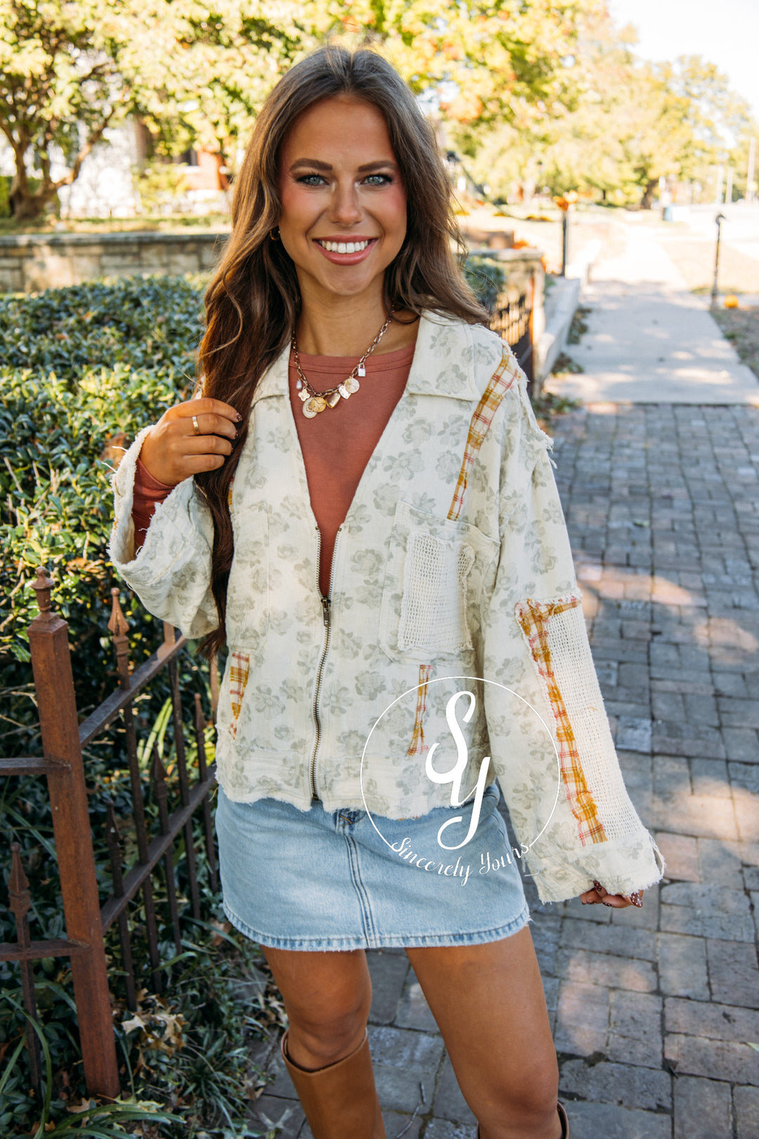 Floral Design Jacket - Natural