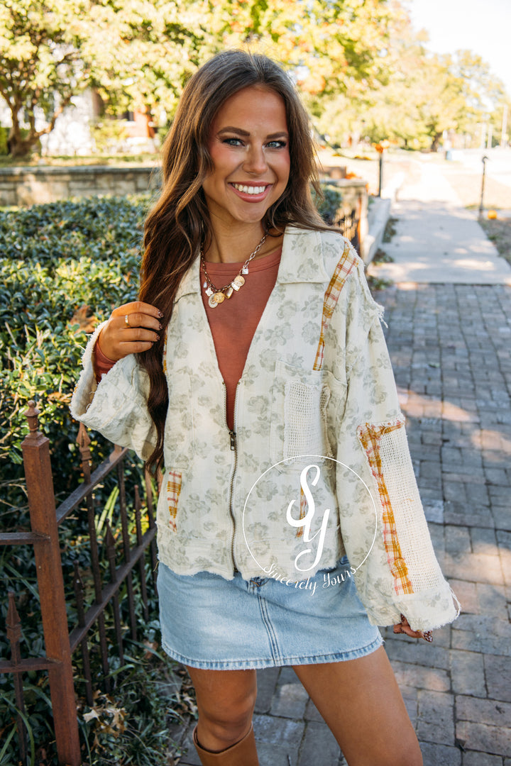 Floral Design Jacket - Natural