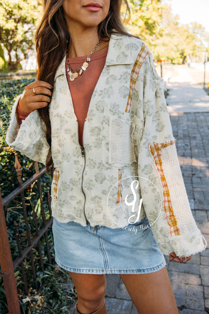 Floral Design Jacket - Natural