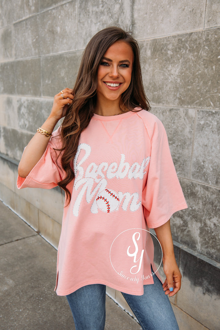 Baseball Mom Tee - Light Pink