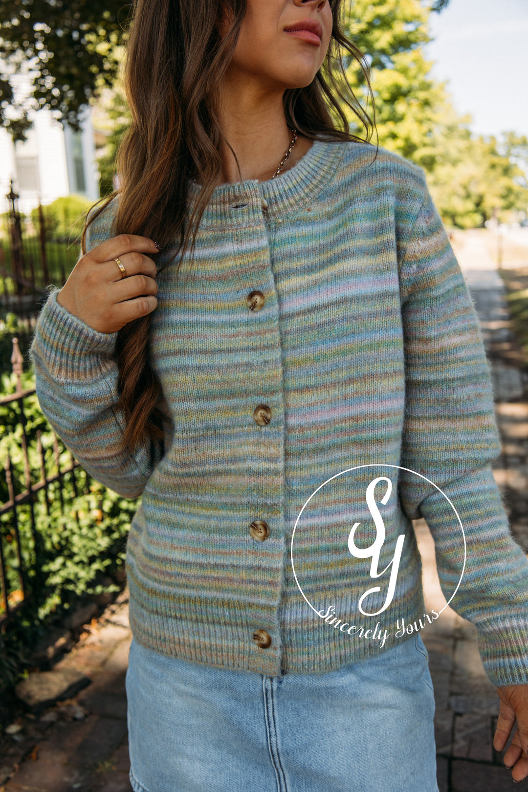 Soft View Cardigan- Blue/Sage