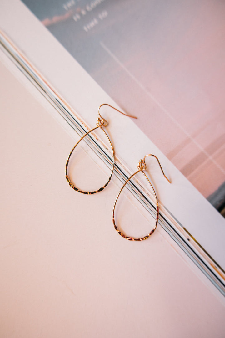 Open Wire Teardrop Earrings -Gold