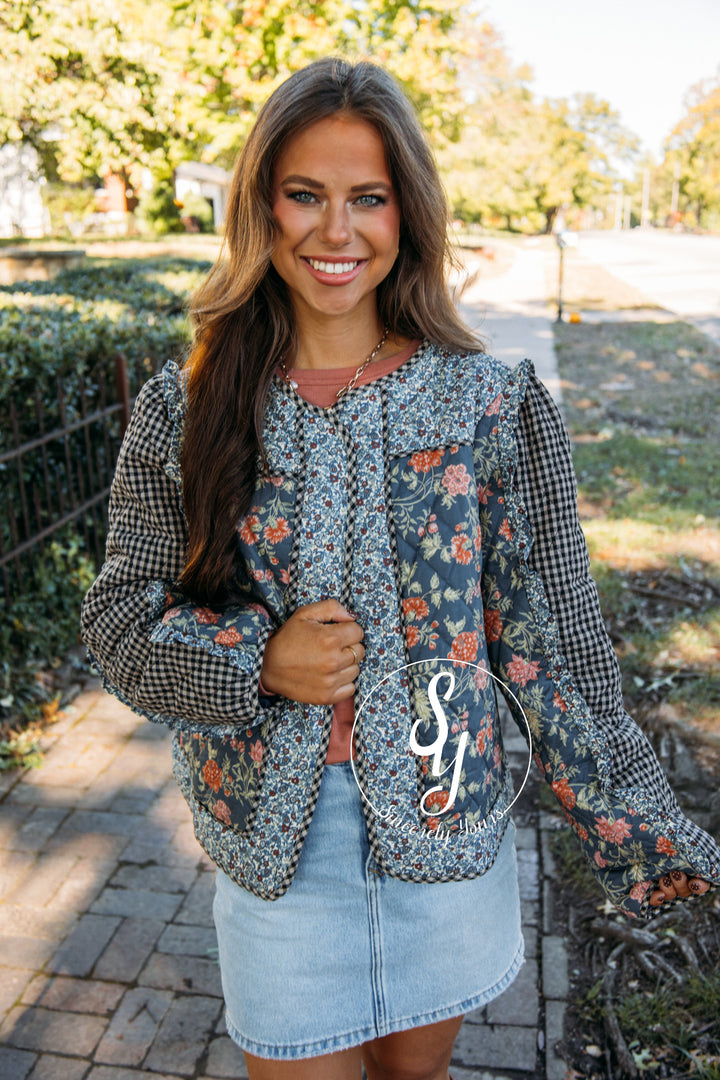 Floral Quilted Jacket - Taupe Multi