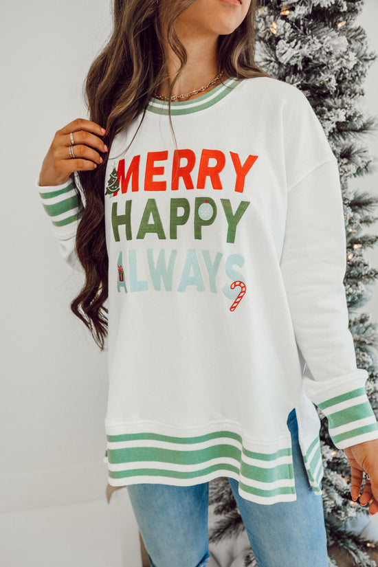 Merry Happy Always Crewneck - White