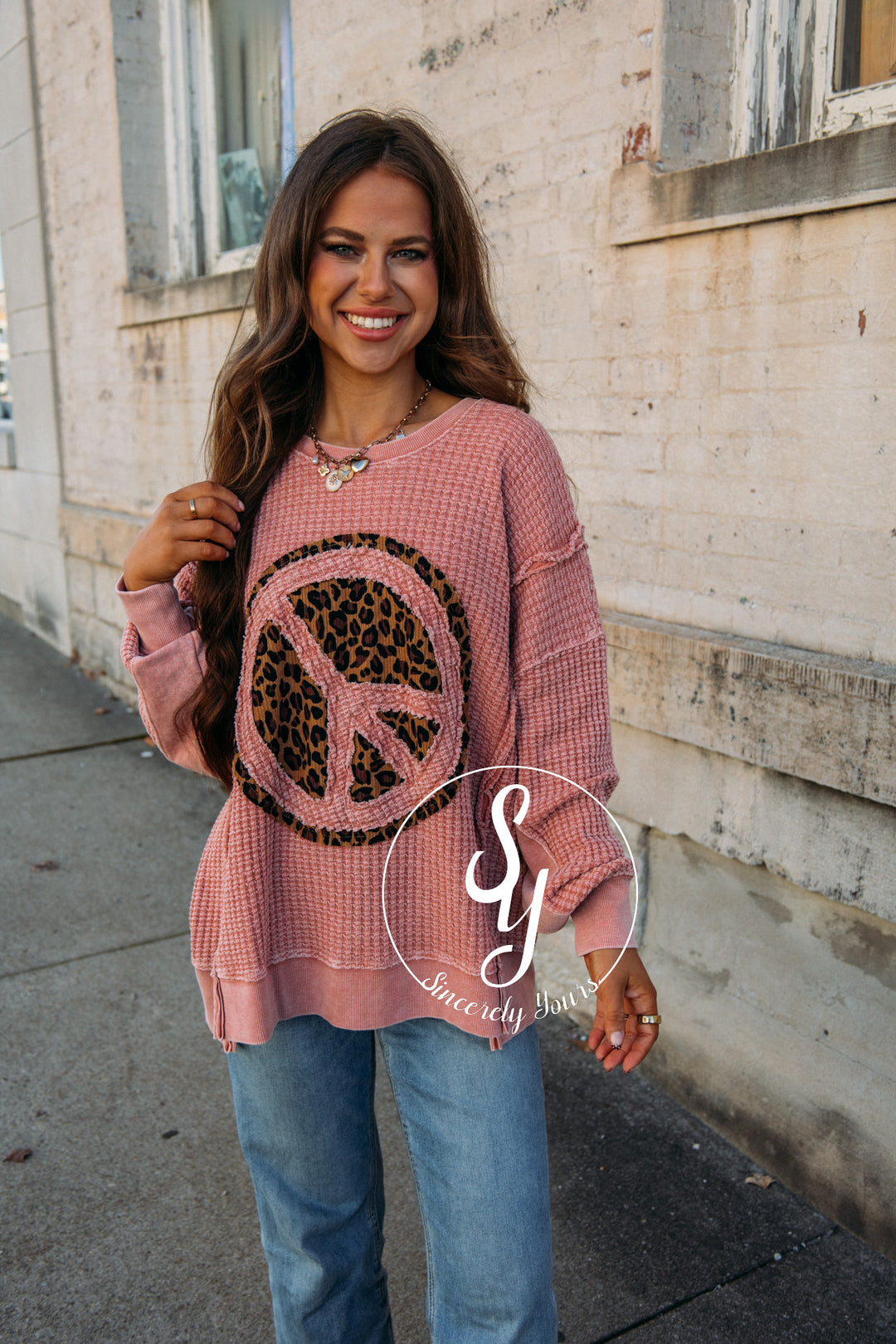 Leopard Peace Top - Faded Mauve