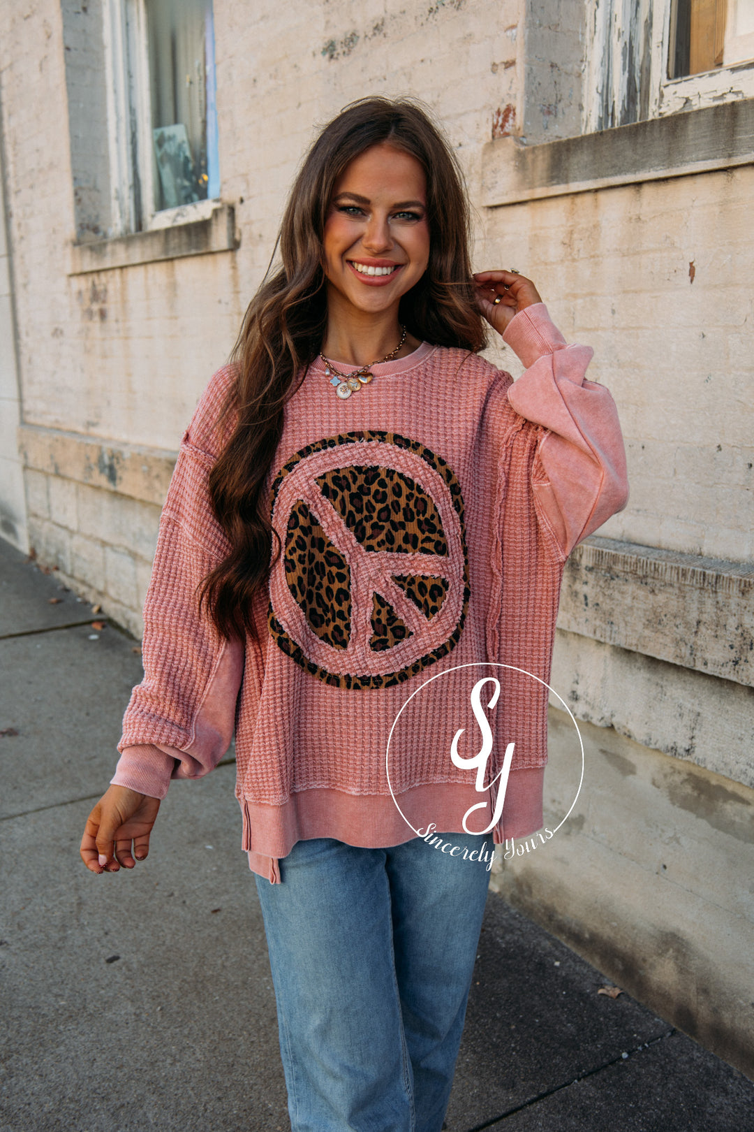 Leopard Peace Top - Faded Mauve