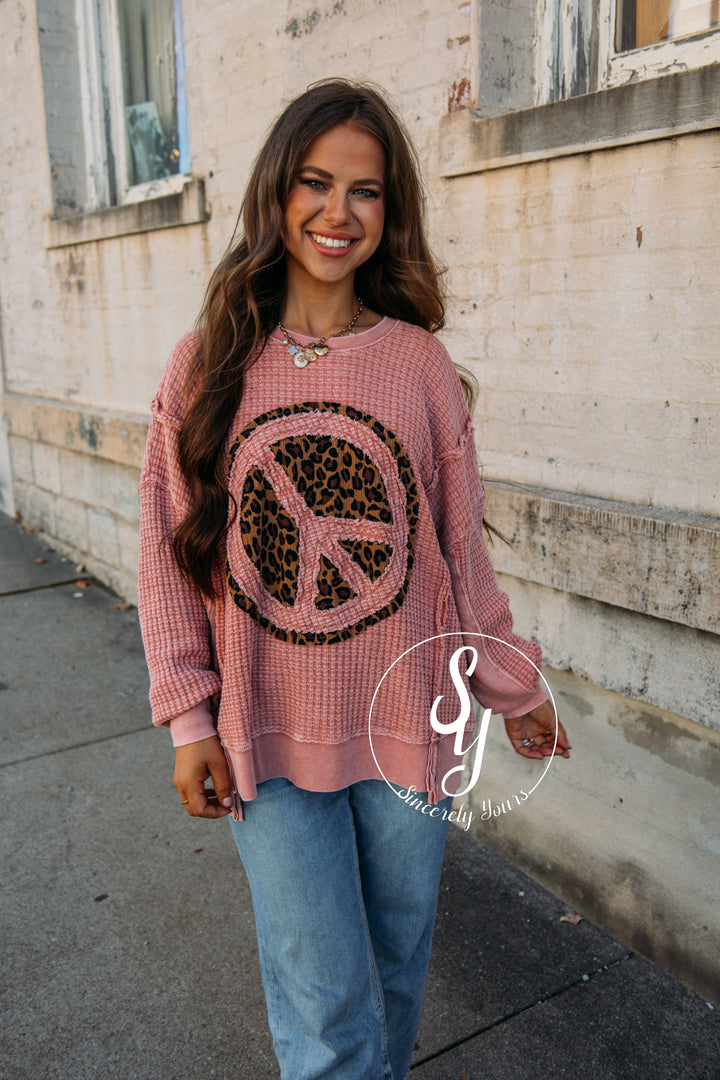 Leopard Peace Top - Faded Mauve