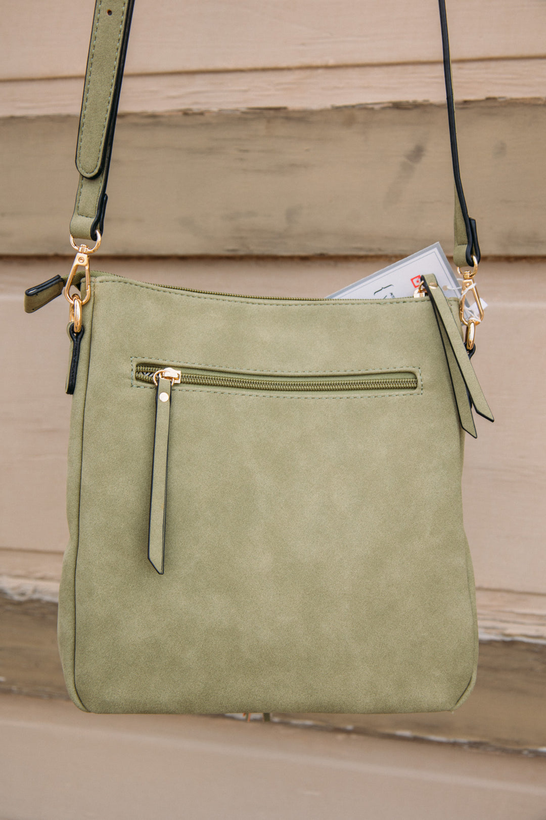 Layla Faux Suede Whipstitch Crossbody - Olive