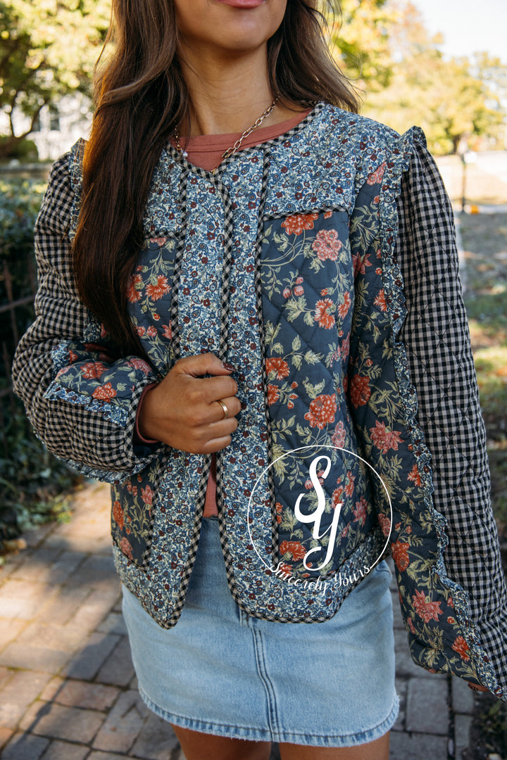 Floral Quilted Jacket - Taupe Multi