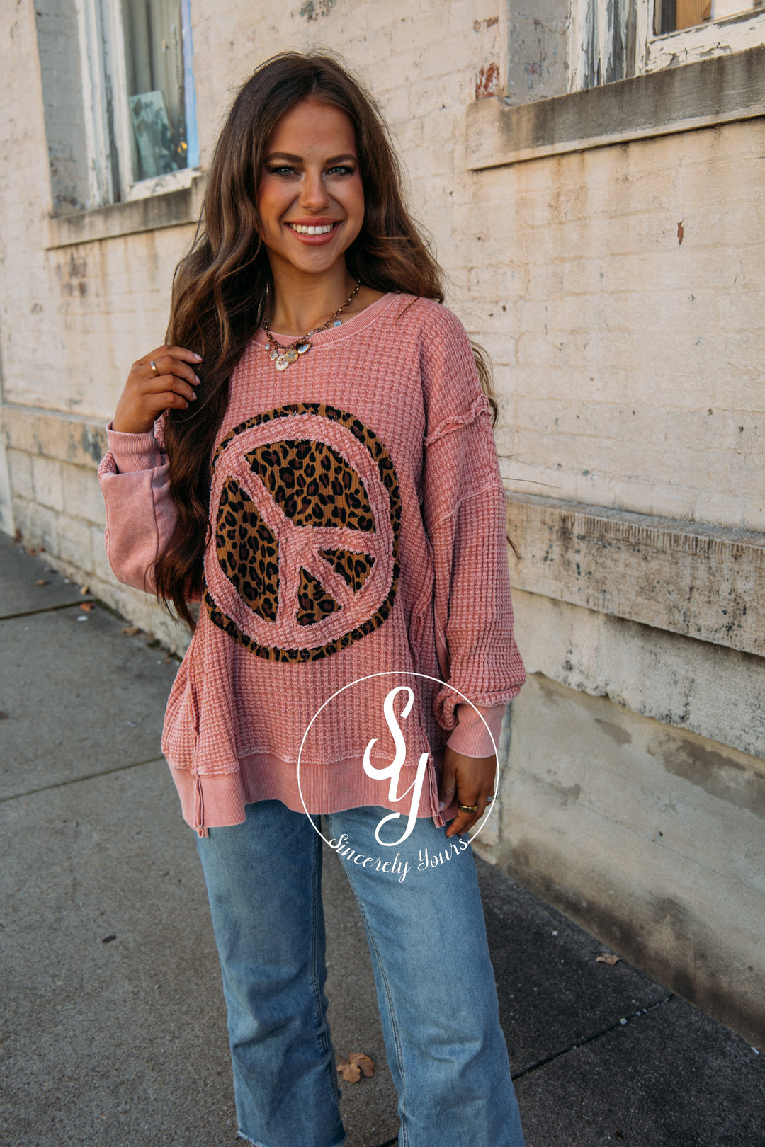 Leopard Peace Top - Faded Mauve