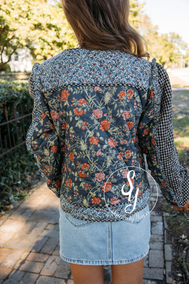 Floral Quilted Jacket - Taupe Multi