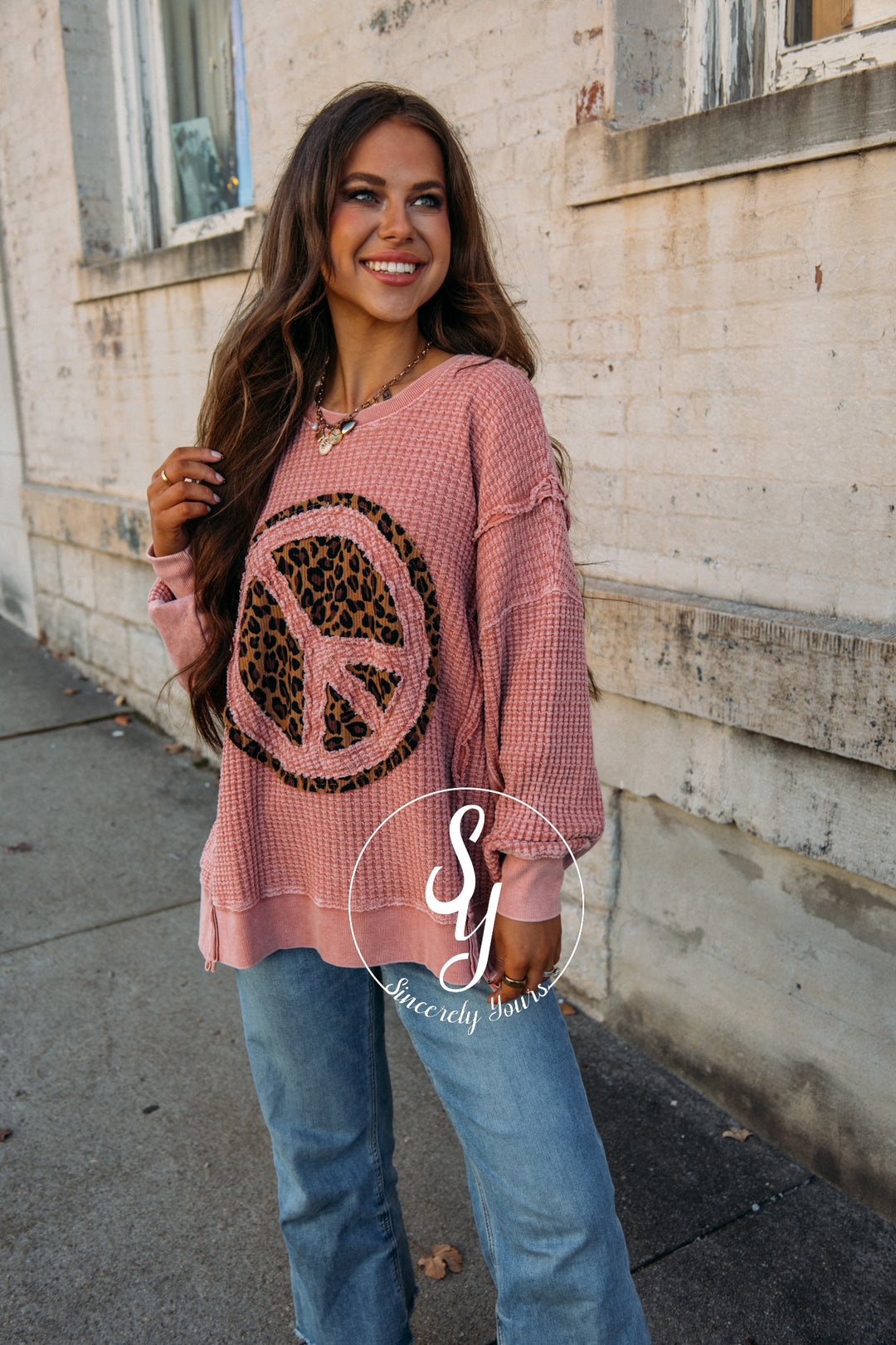 Leopard Peace Top - Faded Mauve