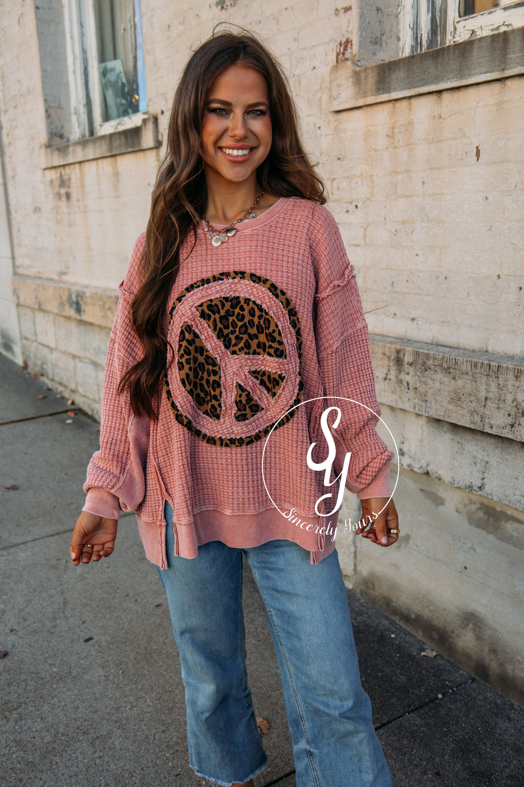 Leopard Peace Top - Faded Mauve