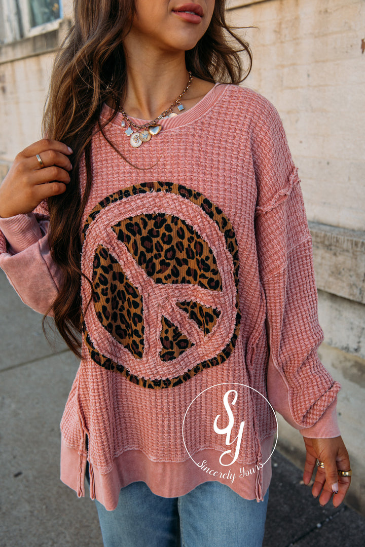 Leopard Peace Top - Faded Mauve
