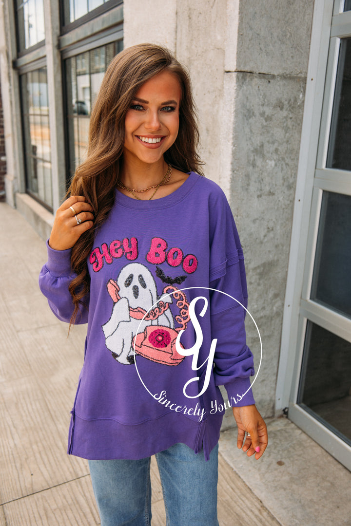 Hey Boo Crewneck - Purple